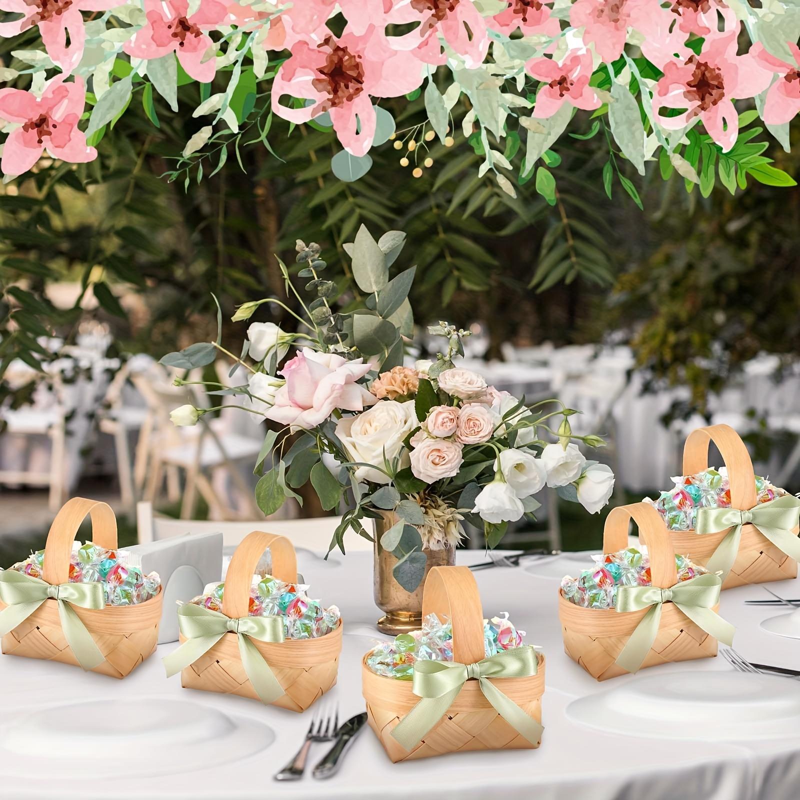 6/12 Pcs Small Handwoven Mini Baskets, Decorative Wooden Floral Picnic Baskets with Handles for Wedding, Party, Birthday & Mother's Day Presents