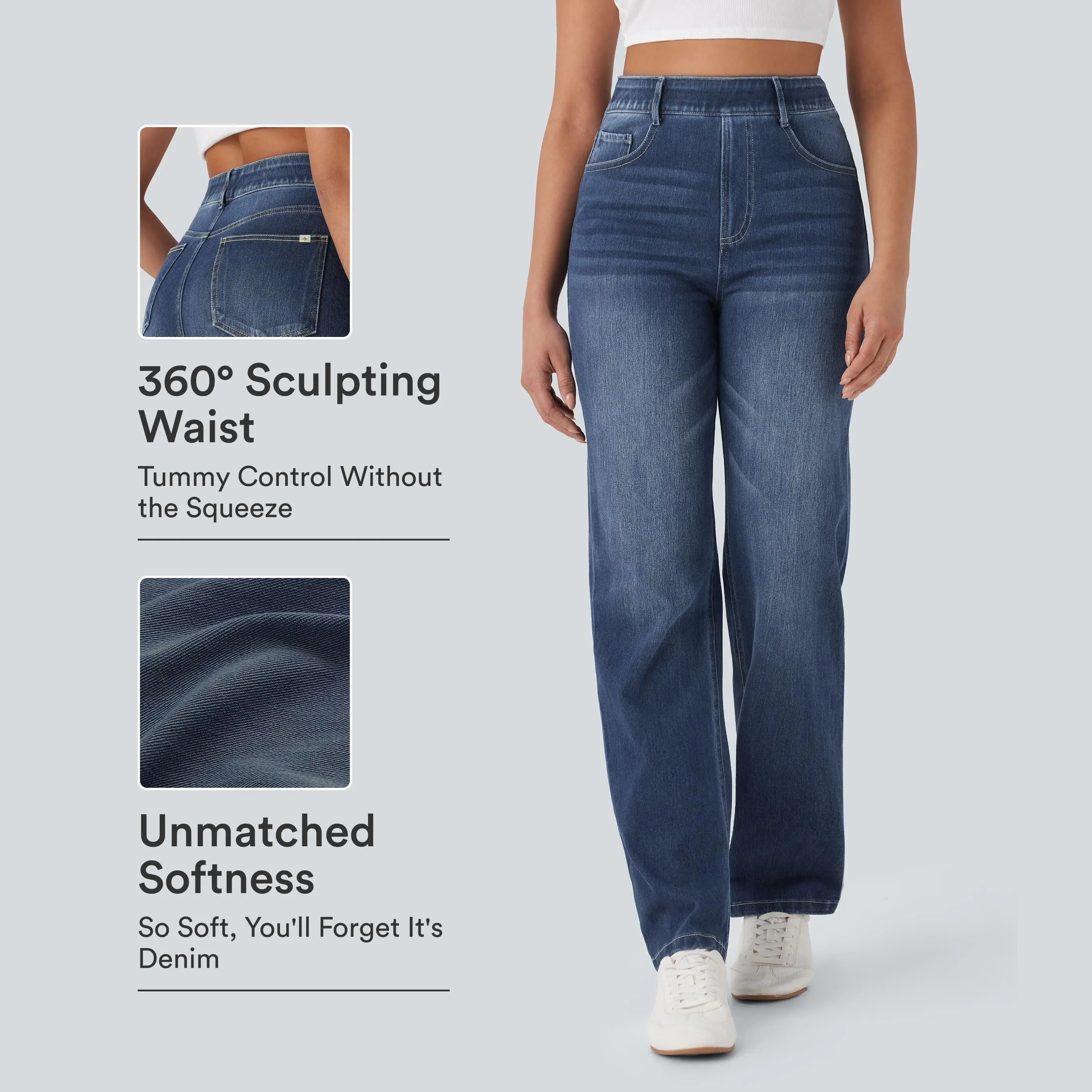 Halara Flex™ High Waisted Tummy Control Pockets Straight Leg Washed Casual Jeans