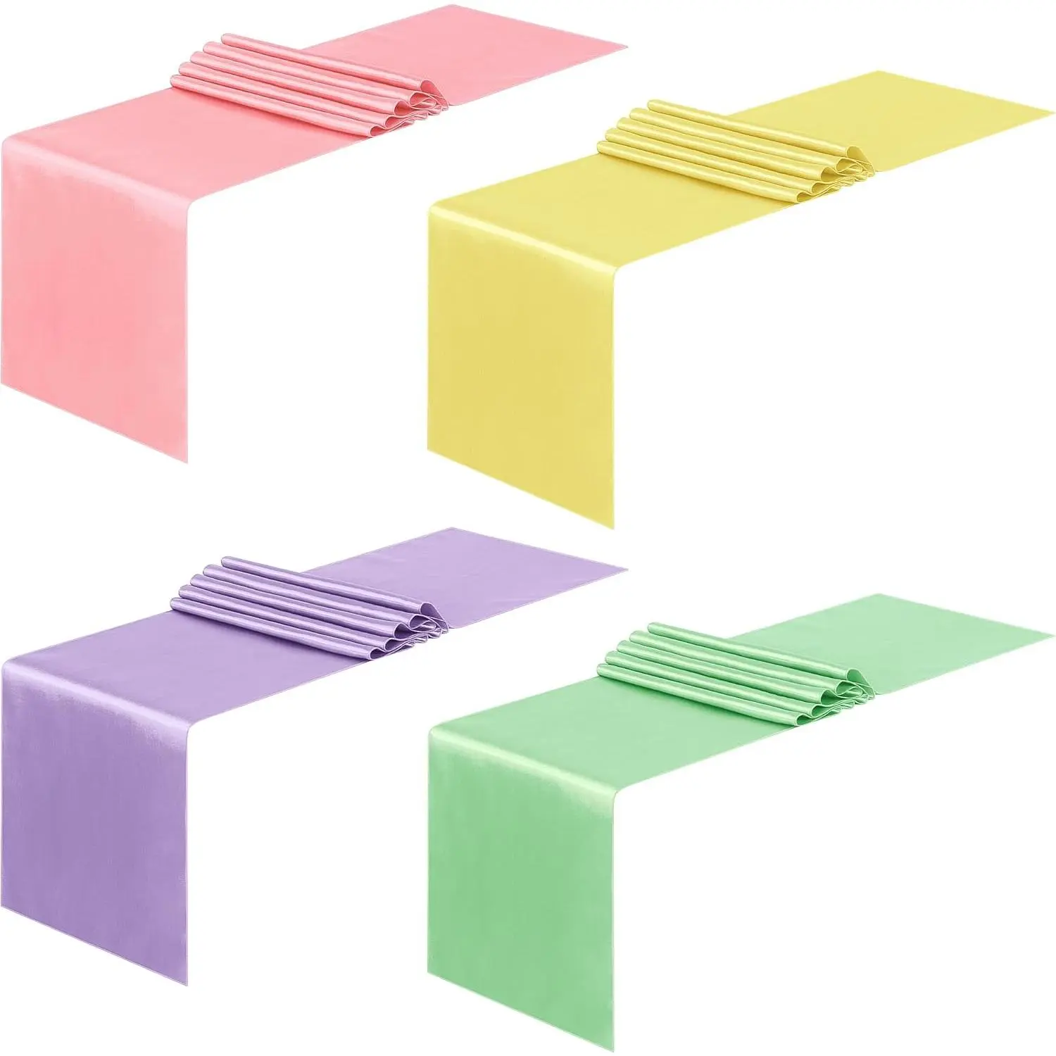 12 Pack Satin Table Runner 12 x 108 Inch Pastel Rainbow Long Wedding Satin Silk Table Runner for Wedding Banquet Graduations Birthday Party Decoration