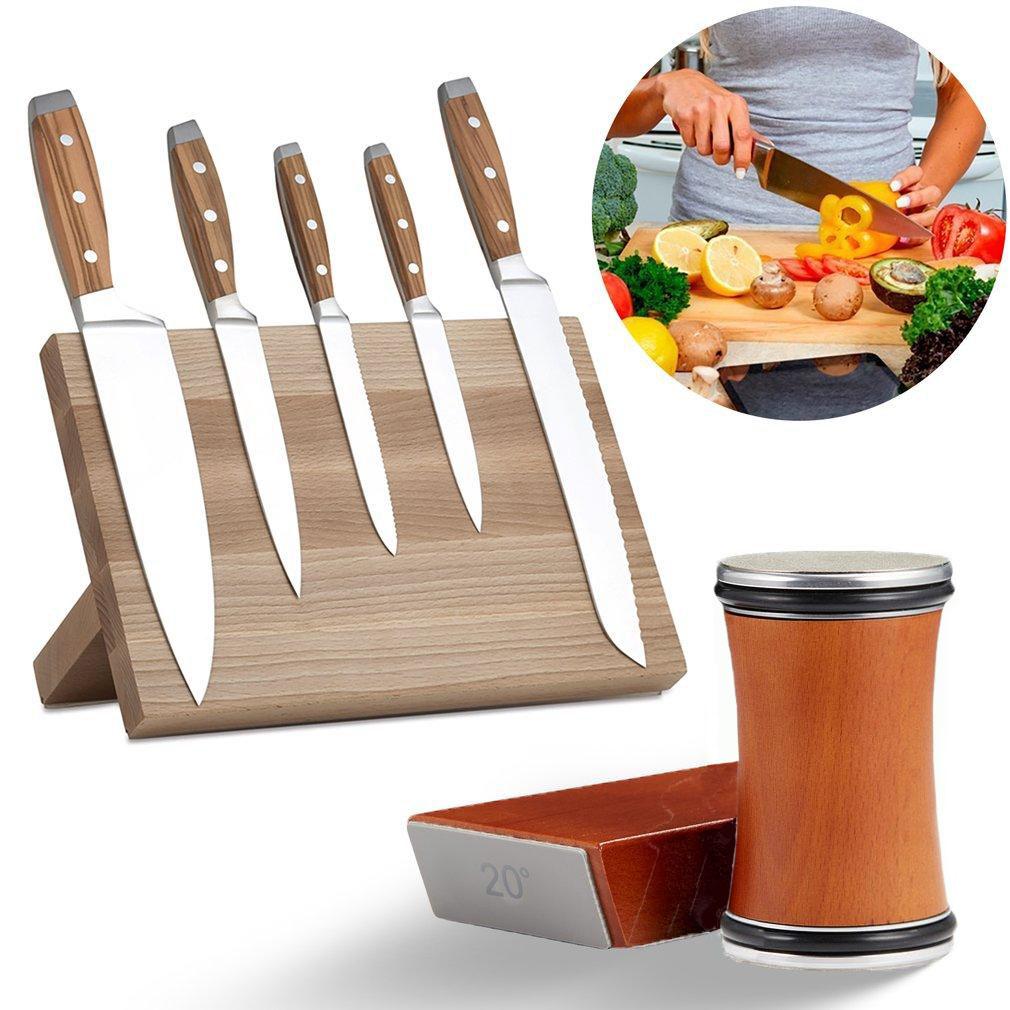 Knife Sharpener Roller, Rolling Knife Sharpener Kit,Roller Knife Sharpener,15 & 20 Upgraded Magnetic Wood Base,Rolling Sharpener for Knives with Diamond Discs Leather Strop Polishing Compound Durability