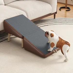 Dog Stairs for Small Dogs and Cats, Dog Ramp for Couch and Bed, Foldable 2-in-1 Wooden Pet Steps for Puppy, Split Ottoman Design (BROWN)