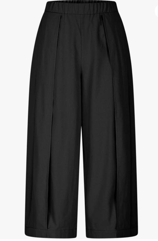 Women Elastic Waist Wide Leg Cropped Pants, Solid Color Loose 9‑Ankle Length Trousers With Pockets, Casual Daily Summer Palazzo Pants