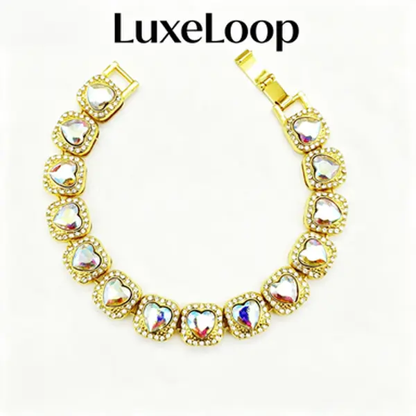 LuxeLoop Heart Cushion Cut Cubic Zirconia Tennis Chain, Iced Out Bezel Set Eternity Link Necklace & Bracelet, Gold & Silver Plated Unisex Hip Hop Statement Jewelry, Ideal Valentines Day Gift for Men Women