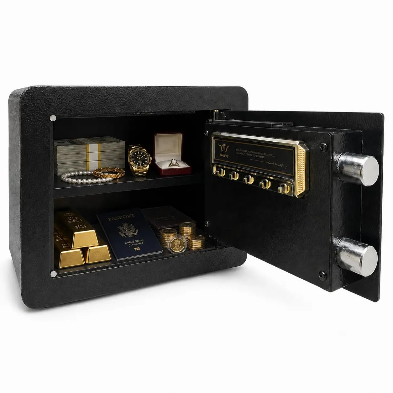 0.5cuft Security Safe Dual Lock | Cold-rolled steel, dual lock (password+key). Compact, Secure for home/office
