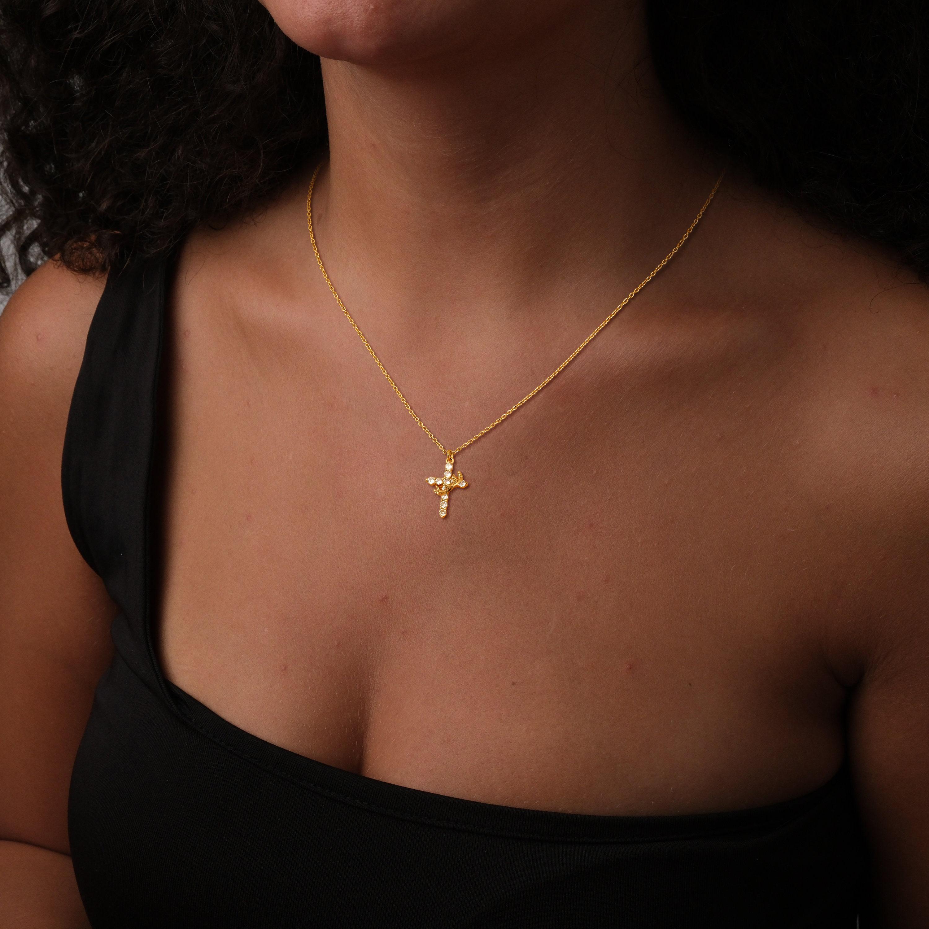 Moodear Women's Gifts for Women Gold Layered Crown Cross Pendant Necklace Simple Cubic Zirconia Gold Necklaces Faith Cross Jewelry Moodear Women's Gifts for Women Gold Layered Crown Cross Pendant Necklace Simple Cubic Zirconia Gold Necklaces Faith Cross Jewelry