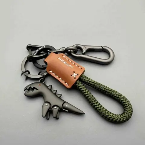 Men's Braided Leather Dangle Keychain - Durable Metal D-Clasp, Minimalist Stylish Decorative Key Fob, Men's Accessories, Mens Gifts, Keychain for Car Keys, Daily-Use Handbag Pendant Accessory
