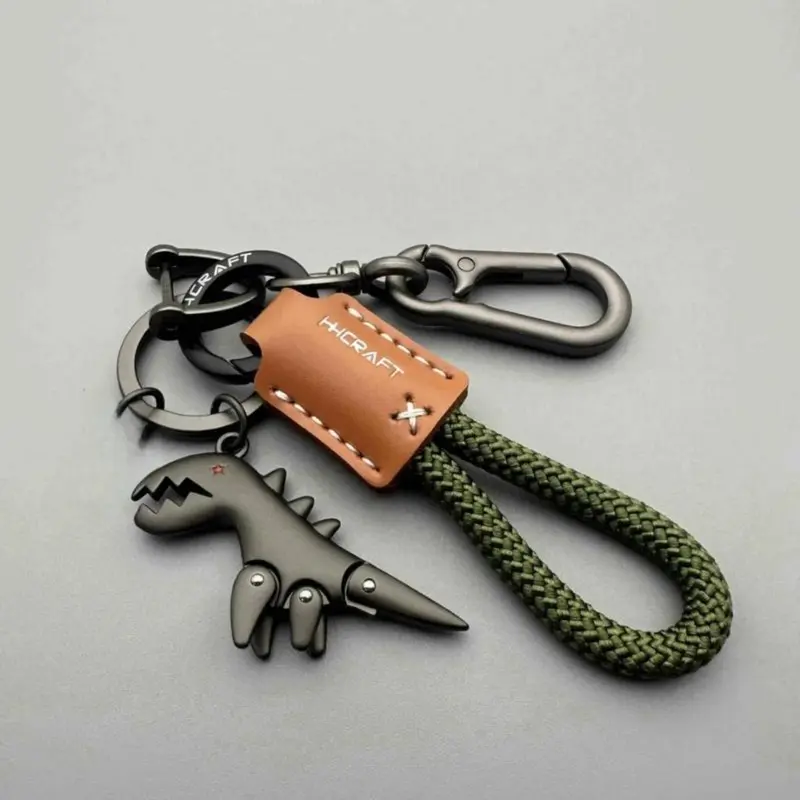 Men's Braided Leather Dangle Keychain - Durable Metal D-Clasp, Minimalist Stylish Decorative Key Fob, Men's Accessories, Mens Gifts, Keychain for Car Keys, Daily-Use Handbag Pendant Accessory