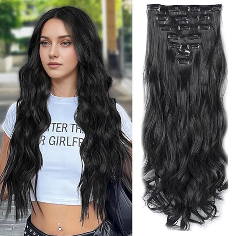 Invisible Clip-In Synthetic Hair Extensions, Thick Natural Long Wavy Hairpieces for Women, Easy to Use, Stylish Look