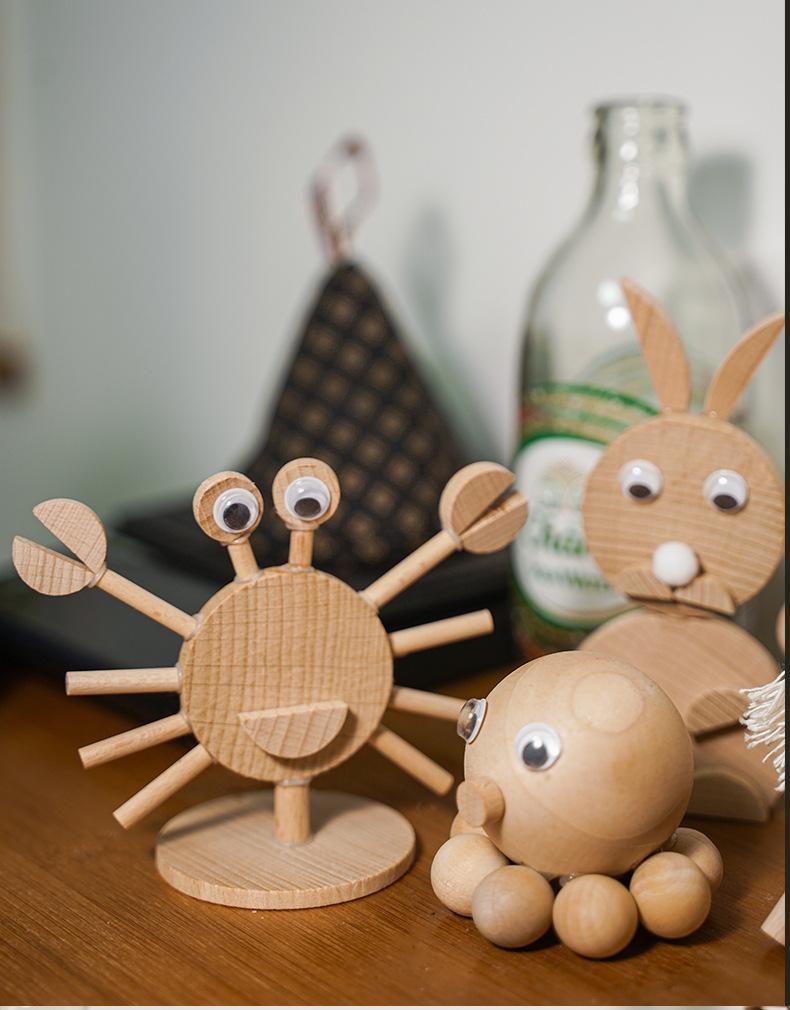 Creative children's DIY material kit, wooden animal stakes and branches small ornaments, handmade dolls and decorations for kindergarten