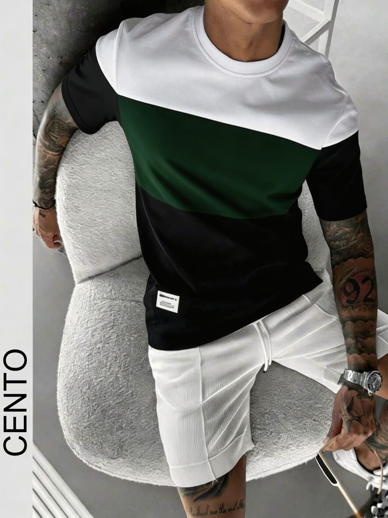 Men's Fashion Casual Colorblock T-Shirt, Simple Letter Print, Versatile and Stylish, Perfect for Daily Wear, Comfortable and Trendy
