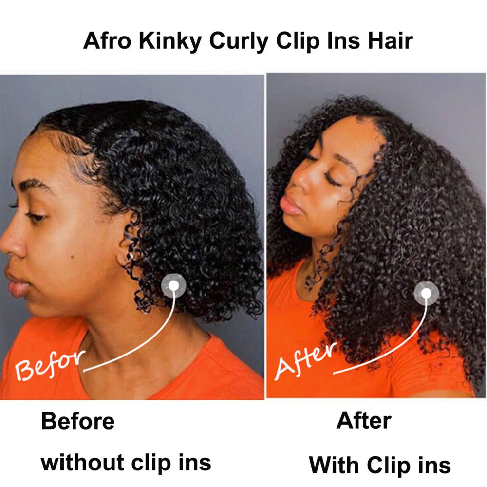 Afro Kinky Curly Clip ins Hair Extensions Human Hair Seamless PU Clip in Hair 7pcs /set 120g Full Head for Black Women