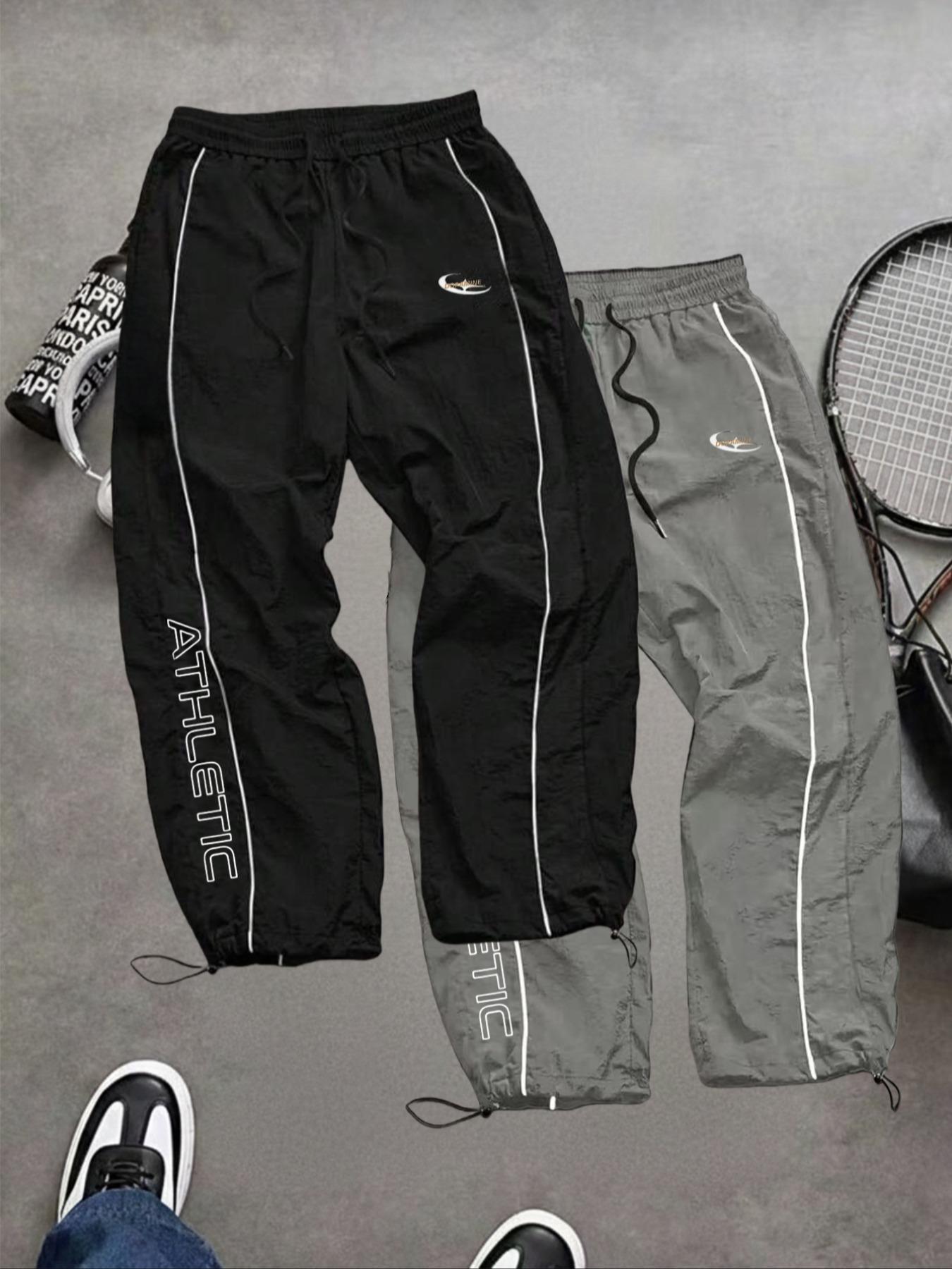 Men's Fashion Casual Sports Pants, Unique Print, Taslon Fabric, Lightweight Breathable, Side Stripes, Drawstring Waist, Adjustable Elastic Cuffs, Athletic Running Pants