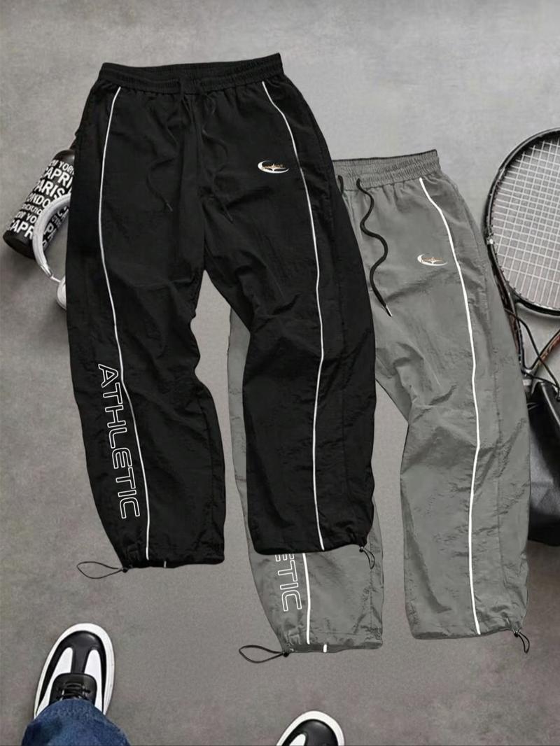 Men's Fashion Casual Sports Pants, Unique Print, Taslon Fabric, Lightweight Breathable, Side Stripes, Drawstring Waist, Adjustable Elastic Cuffs, Athletic Running Pants