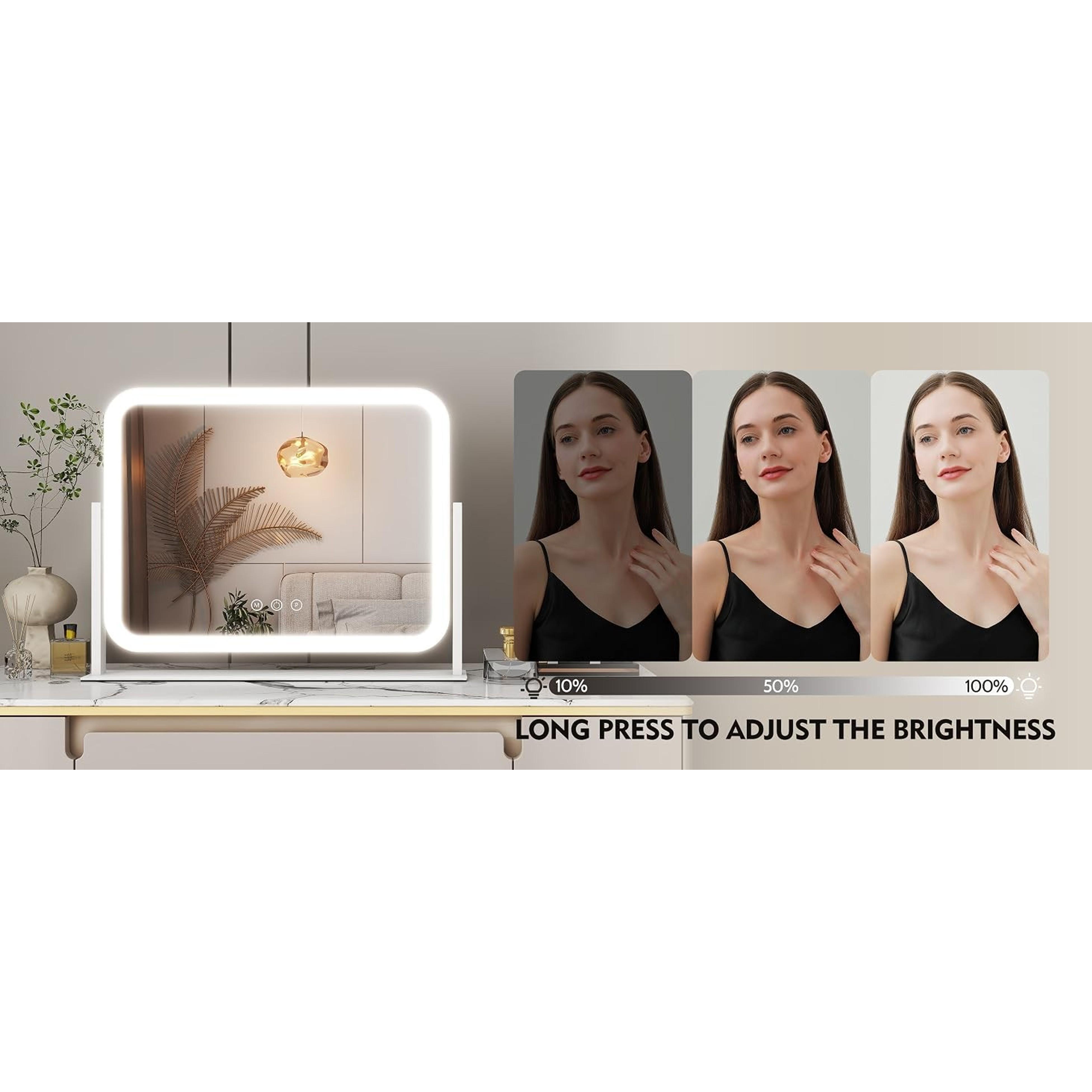 Elegant Lighted Vanity Mirror (White) - 17"x13" Indoor Furniture, 10X Magnification, 3 Color Lighting Modes, Smart Touch Control, 360° Rotation, Home & Bedroom Decor, Gift for Women