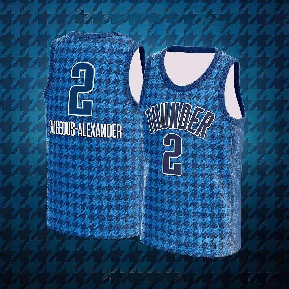 American Basketball Jersey Shai Gilgeous Alexander #2 Ice Blue Lightning Print Breathable Mesh Sleeveless Sports Top