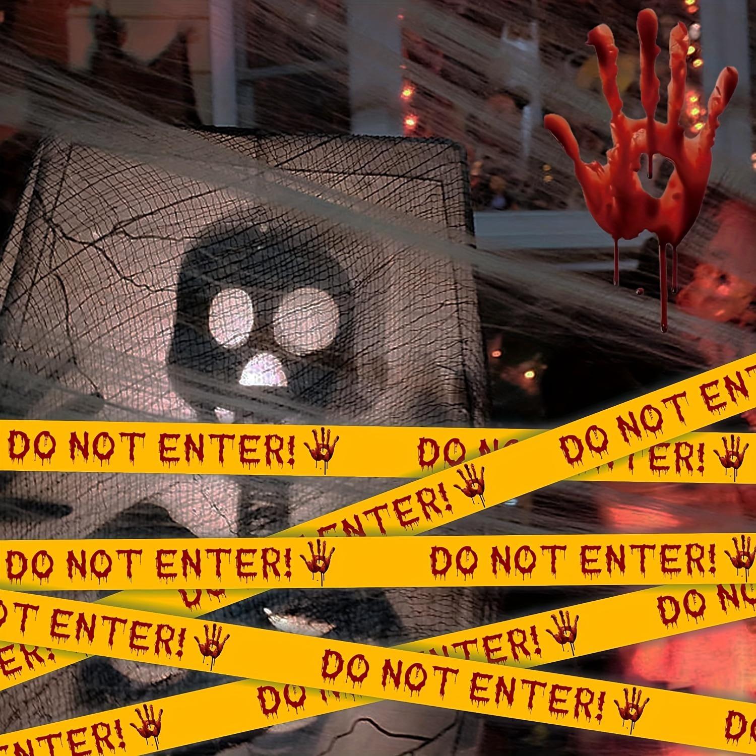 Halloween Warning Tape with Blood Handprints, Weather-Resistant Decor for Haunted Houses, Perfect Christmas Gift, Outdoor Safety Decoration