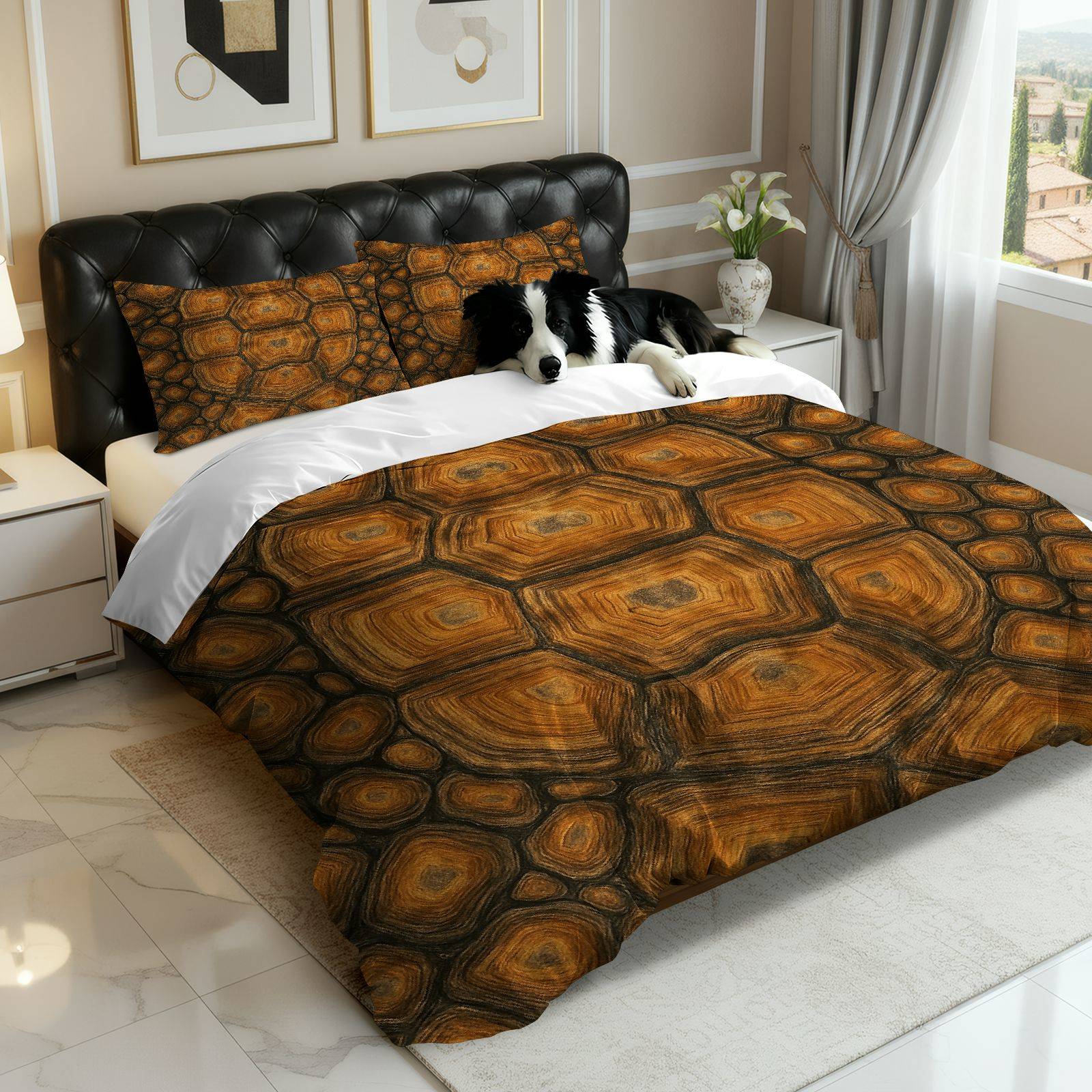 3PCS Duvet Cover Set, 1 Duvet+2 Pillowcases(Without filler), Tortoise Shell Hexagonal Retro Nature Earthy theme, Thanksgiving bedding set, decorative bedding Suitable for decoration bedroom, guest room, hotel room, vacation home.