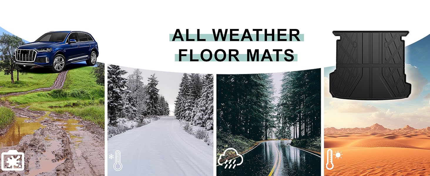 Original 2017-2025 Q7/SQ7 Floor Mats & Cargo Liner for Audi Q7 All Model - Custom Fit All Weather TPE Floor Liners for Q7/SQ7 1st & 2nd Row & Trunk Mat Full Set Car Mats, Black