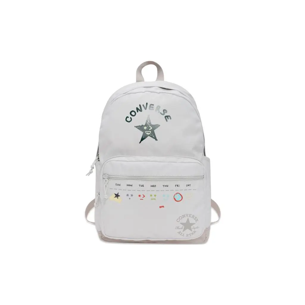 Converse GO 2 Fun Print Zippered Polyester Backpack for Men and Women, Casual Style in White