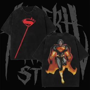 Retro Krypton Hero Man Of Steel Graphic Shirt, Vintage Washed Dark Strongest Superhero T-Shirt Hoodie Sweatshirt, Minimal S Logo Front & Fire Aura Back Print Shirt, Comic Streetwear Unisex Cotton Apparel, Gift for Fan, Gift for Him, Comic Lover Shirt
