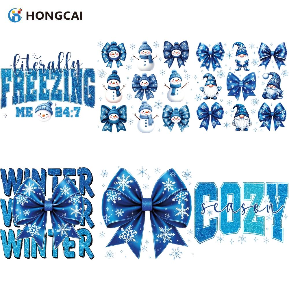 Winter Theme DIY Heat Transfer Vinyl Stickers Set, Snowman & Snowflake Designs, Perfect for Clothing, Bags, Christmas Gifts