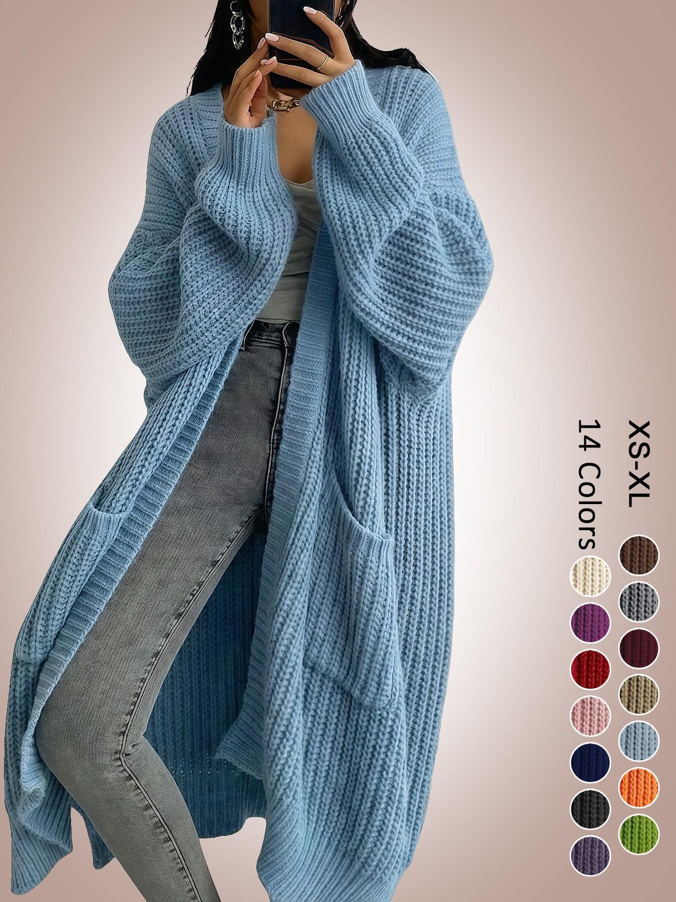Women's Oversized Y2K Long Sleeve Cardigan, Ribbed Knit Fabric with Pockets, Loose Fit, Long Style, Perfect for Spring Fall Winter, Casual Layering