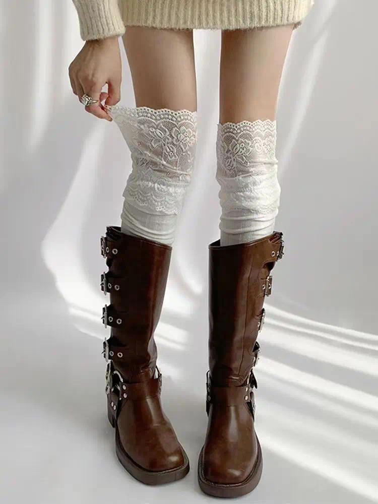 Korean Sexy Lace Thigh High Stockings for Women, Lolita Over The Knee High Socks, Sheer Lace Top Boot Socks for Daily & Cosplay