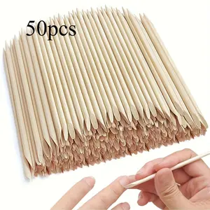 50pcs Set of Nail Sticks - Exfoliating Kit - Non-Toxic, Light Beige Safe - Disposable Wooden Nail Tools for Home And Salon Use - Not Easy to Crack