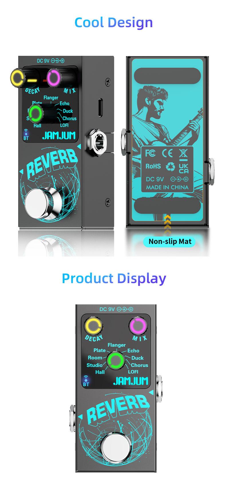 JAMJUM Reverb Effect Pedal for Guitar, 9 Effects, Battery-Free, Compact Size Ideal for Musicians Holiday gift, Guitar Pedals