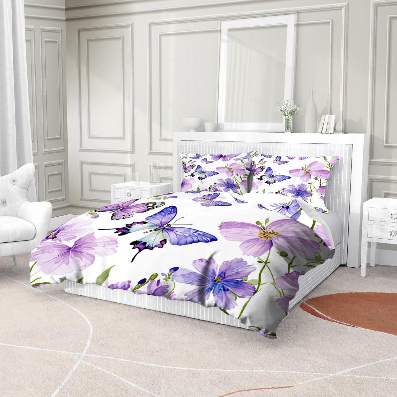 Printed butterfly pattern bed sheet set, soft microfiber bedding, double/full-size/queen size/plus size, anti shrink and anti fading, easy to maintain all season decoration