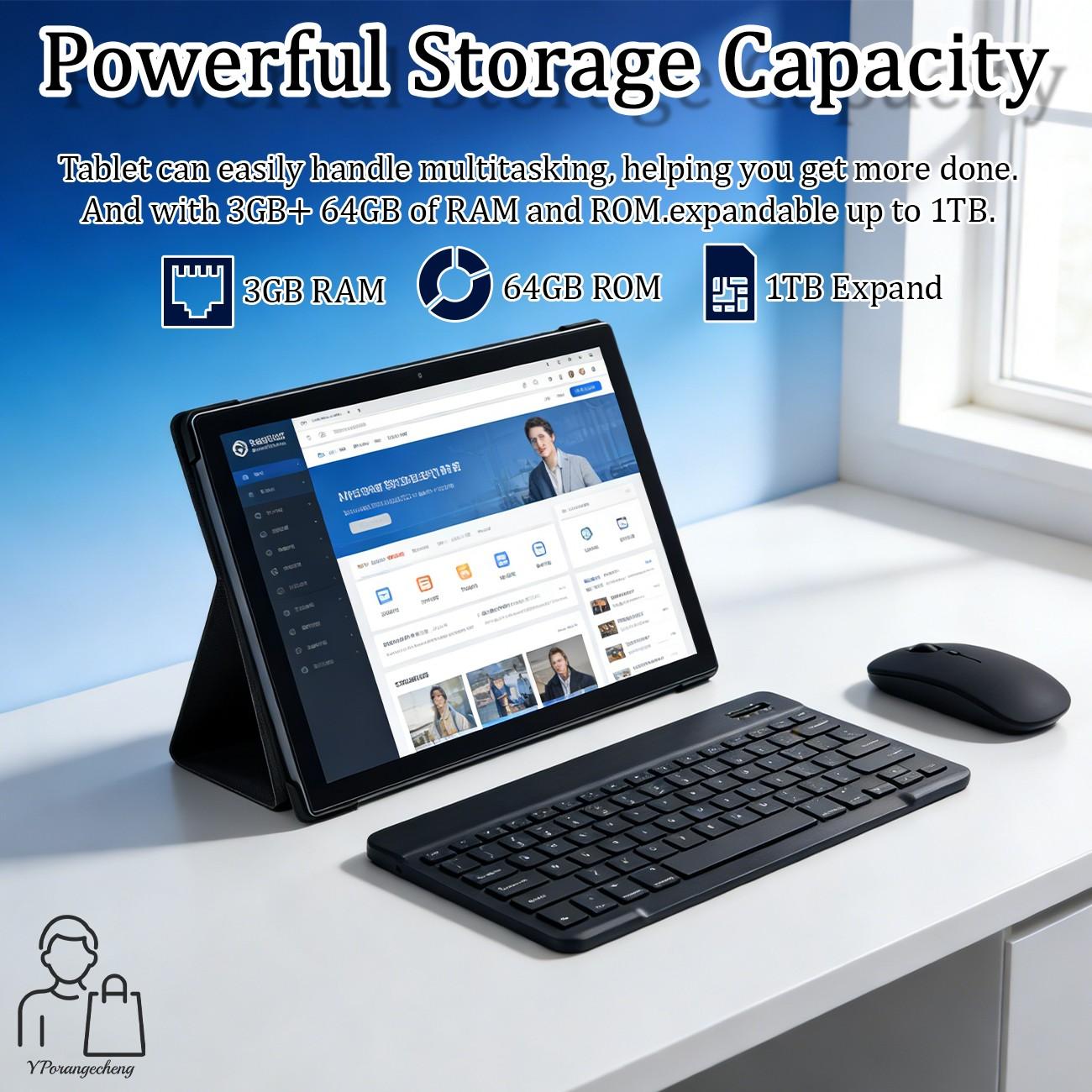 10.1-inch tablet, 9-in-1, Android 12, Android Tablet Pc, expandable 1TB, supports 5G wireless network, smooth internet access, for business and home use, supports high-definition TV watching, anti fall, no adapter, Android Wifi Tablet