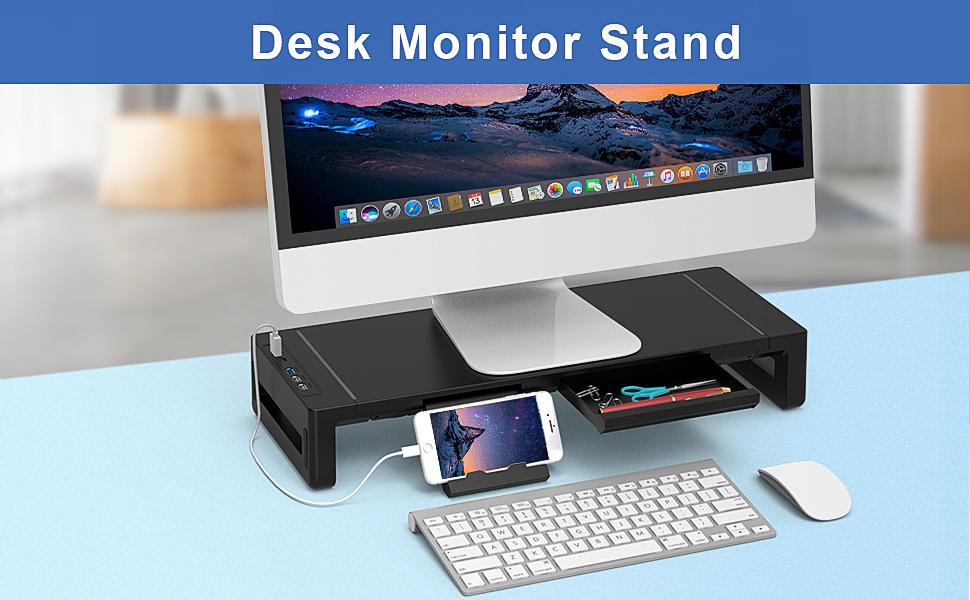 Monitor Stand Riser, Klearlook Foldable, Height Adjustable Computer Stand, Desk Shelf Riser with Storage Drawer &Tablet Phone Stand for Desktop, Laptop Monitor Stand Riser, Klearlook Foldable, Height Adjustable Computer Stand, Desk Shelf Riser with Storage Drawer &Tablet Phone Stand for Desktop, Laptop