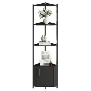 Garvee 5 Tier Corner Shelf Stand, 57 Tall Metal Frame Corner Shelf with Wood Shelves, Standing Shelf Organizer for Living Room, Bedroom, Kitchen, Bathroom | Wall Corner Storage Rack for Home Office, Entrywa