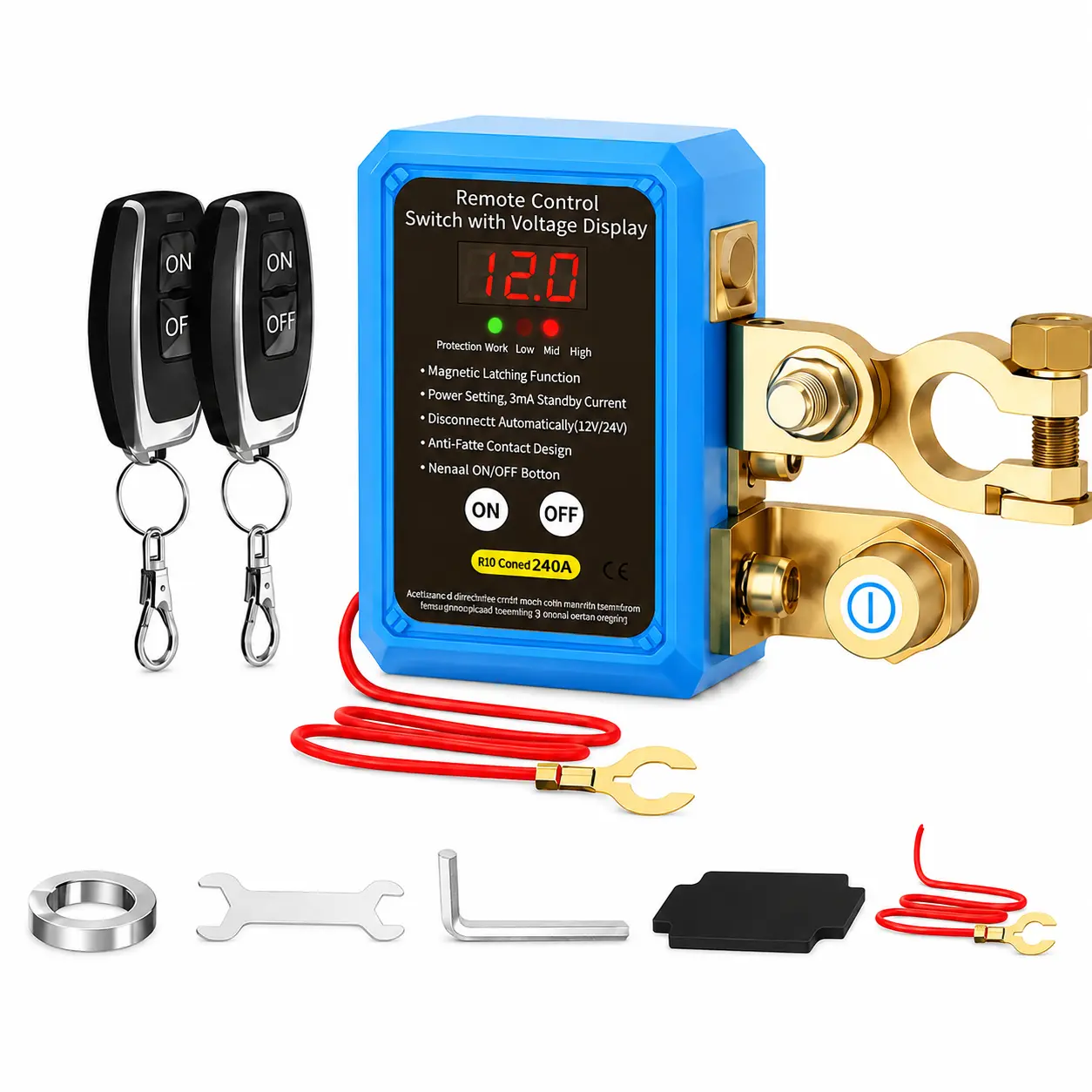 Upgraded 12V/24V 240A Remote Battery Disconnect Switch with Digital Voltage Display, Wireless Battery Kill Switch for Car, Truck, RV & Boat