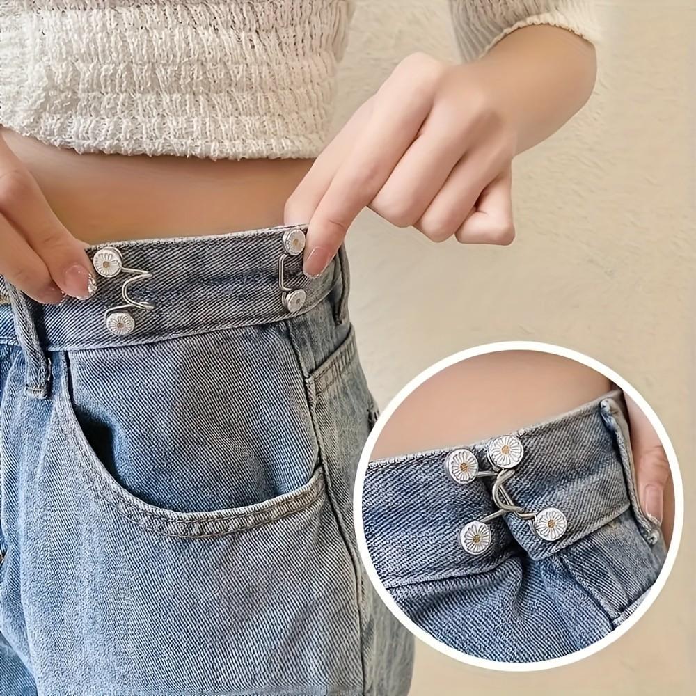 2-Pack Seamless Adjustable Jeans Buttons, Reusable Invisible Belt Tightener, Durable Metal, /, for Pants and Clothes