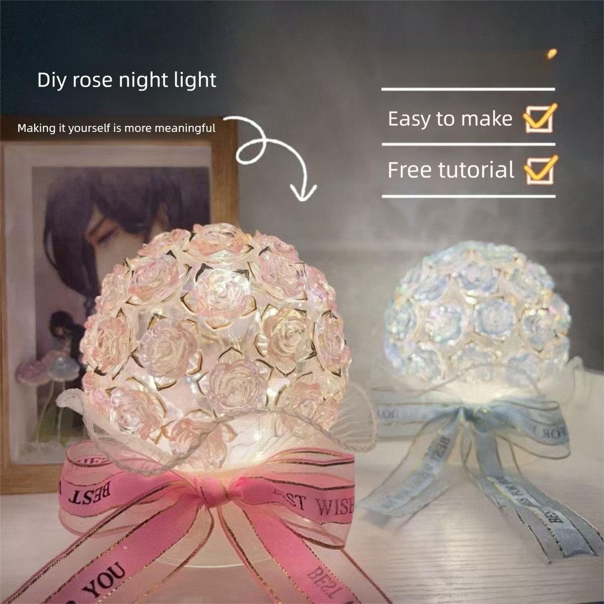 Handmade DIY Rose Night Light Material Pack, Handmade Creative Ornament, Gift for Best Friends, Gift for Mom, Gift for Teacher, Gift for Friends, Rose Night Light, Handmade Night Light, Creative Handmade Gift.