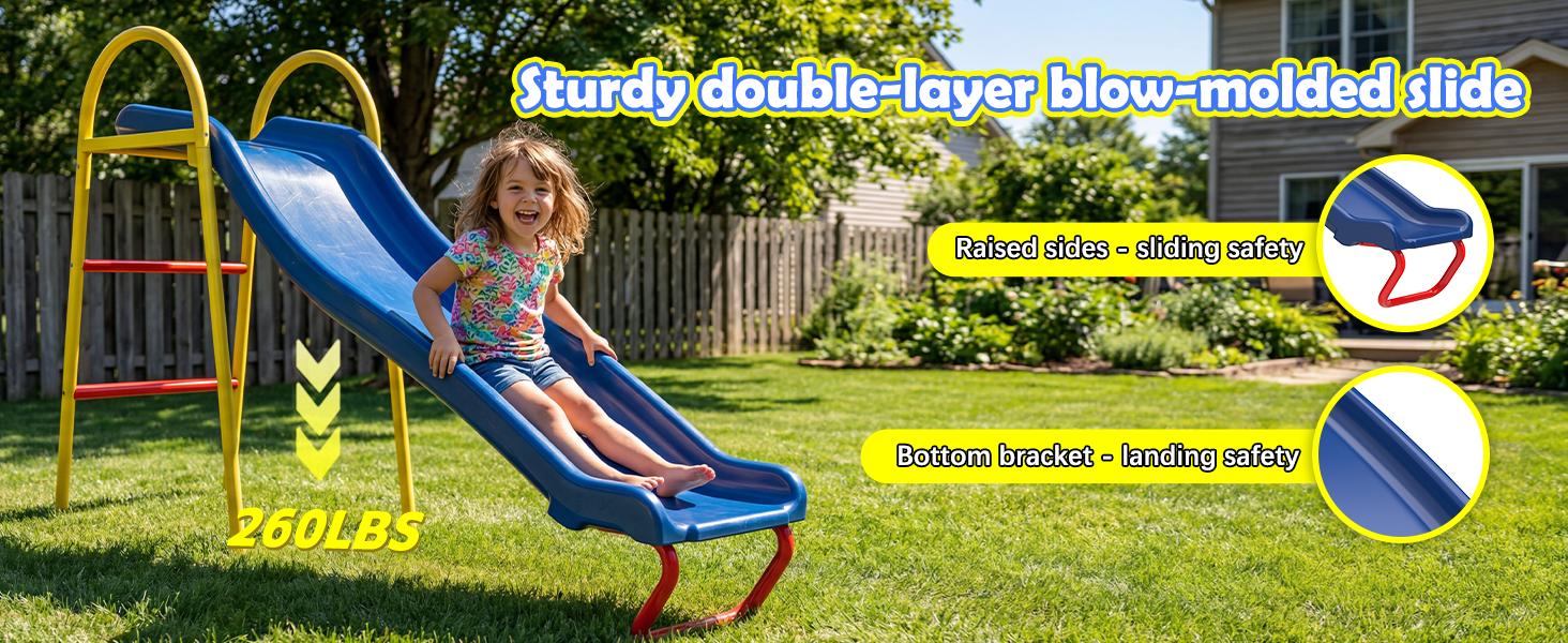 Heavy Duty Metal Unisex Kids+Adults Swinging Playground Equipment - 440lbs Capacity Stand, 32in Saucer, 26.2in Belt Seat, 53in Slide, Blue Dual Seats, Ultra-Safe Frame, Pre-Drilled Parts Easy Installation, Backyard Gift for Halloween, Christmas