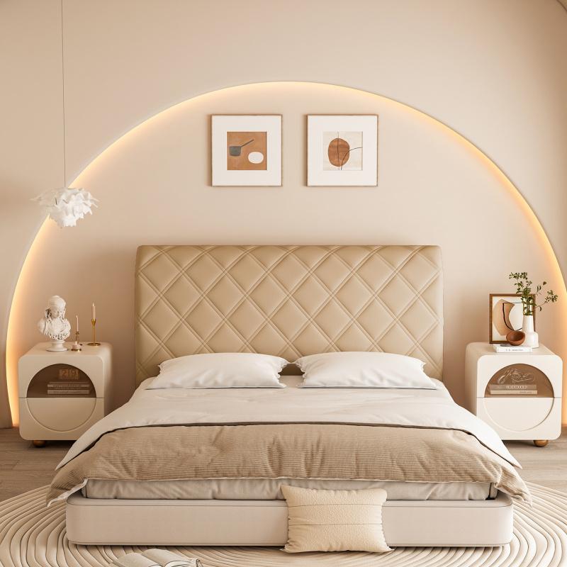 Diamond Grid Pattern Elastic Full Headboard Protector Cover, Polyester Material, Anti-Collision Dustproof Design, All Sizes, Soft Comfortable, Washable