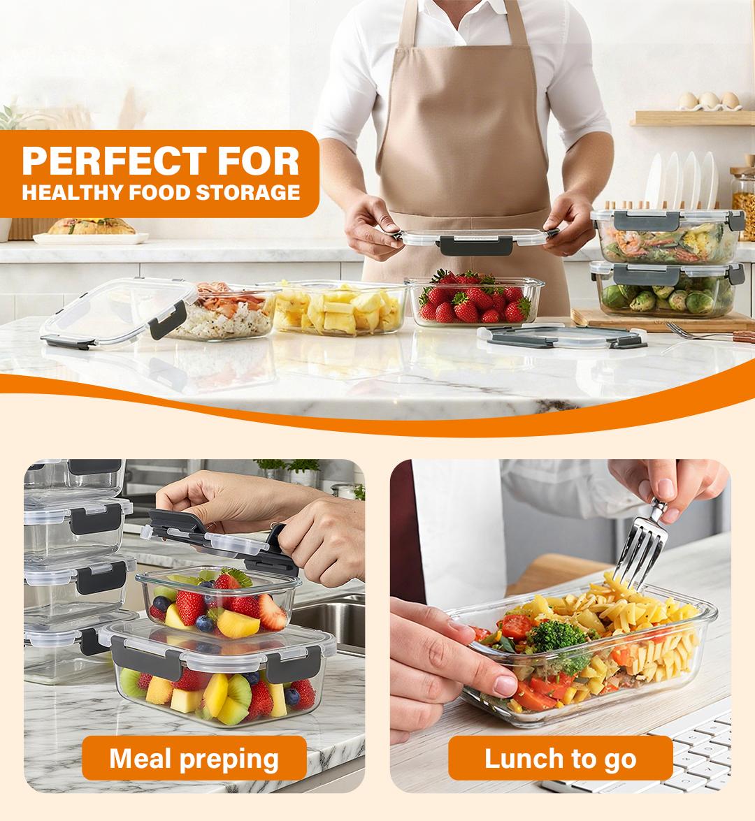 10 Pack Glass Meal Prep Containers with Lids, Reusable Glass Food Storage Containers with Lids, Leak Proof, Microwave, Oven, Freezer and Dishwasher Safe, Bpa-free Lid Glass Kitchenwave Lunch Box Utensils
