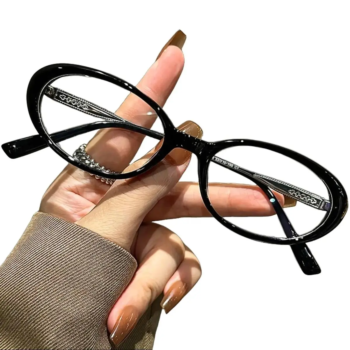 Women's Small Oval Retro Fashion Eyeglasses - Featherlight Full Frame, Decorative Hinges, Elegant Slimming Design, Prescription-Friendly & Eye-Friendly Frames for Stylish Everyday Wear, Prescription-Friendly Women's Frames