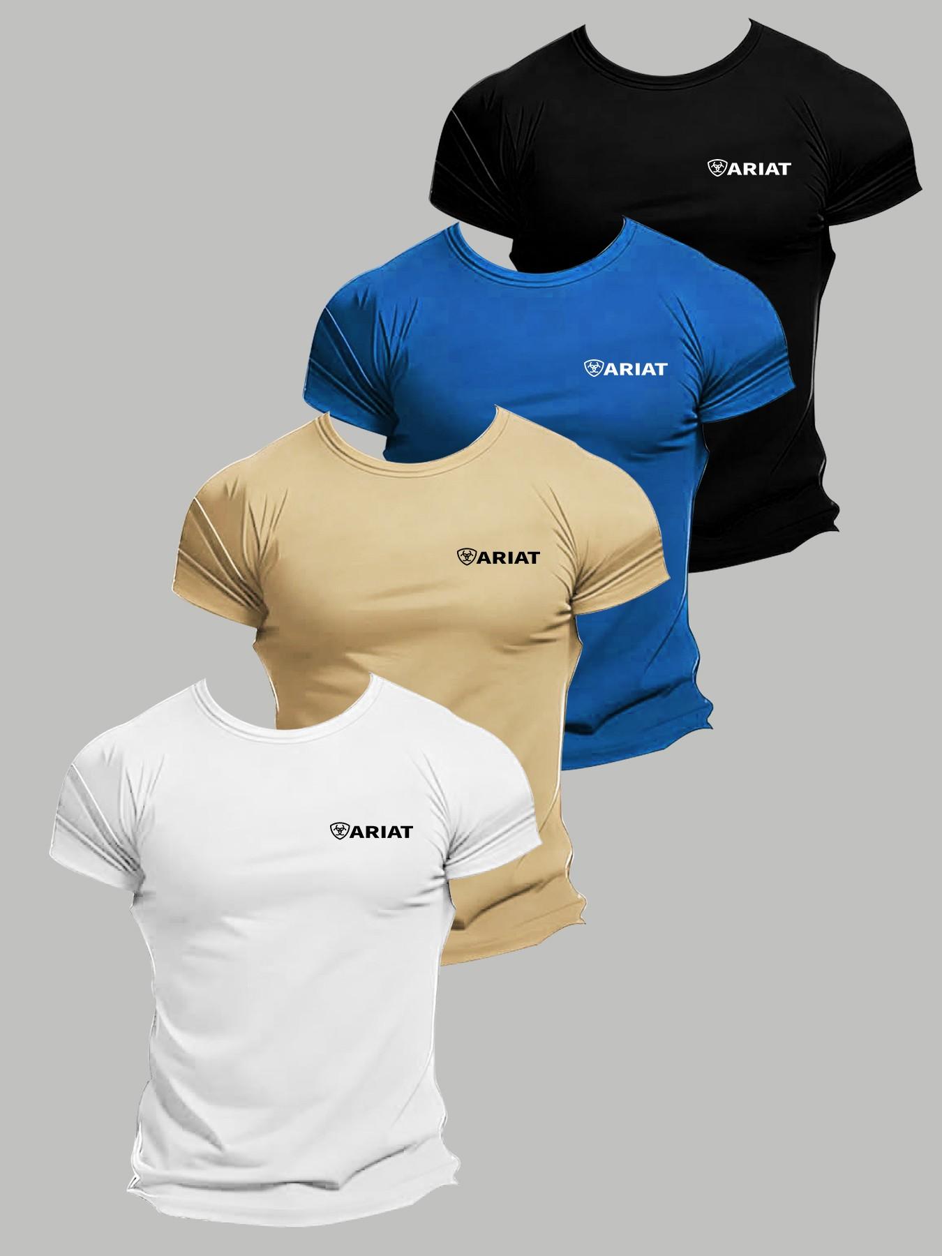 4 Piece Vintage Outdoor Short Sleeve Set, Casual Camping Wear, American Workwear Print, Durable Skin-Friendly Fabric, Unisex