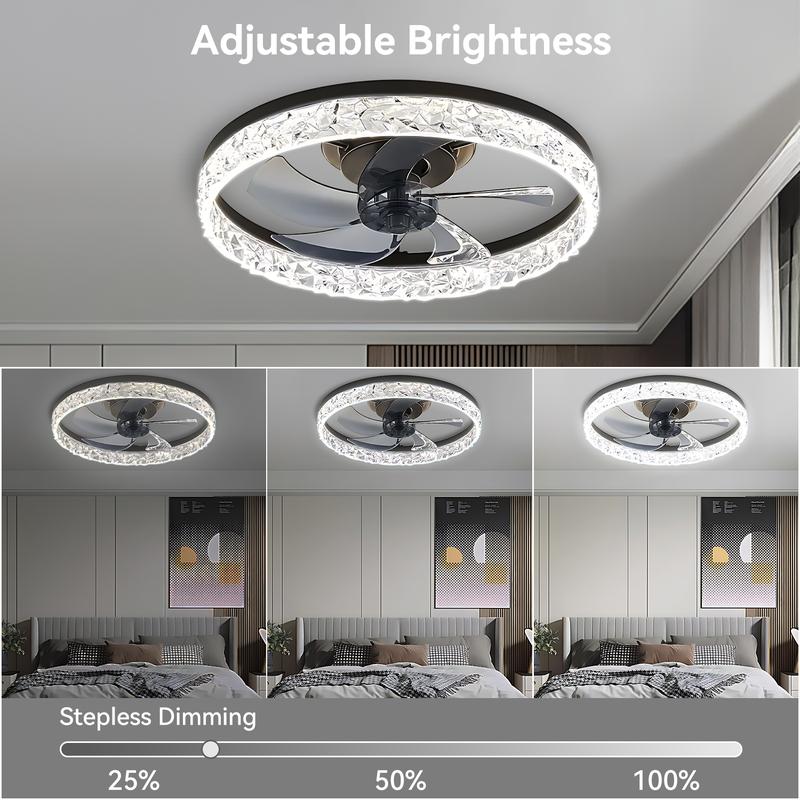 GLITGATE Cristais Multifunctional Ceiling Fan with Light, Remote Control/APP, 6 Wind Speeds, Timer, Reversible DC Motor, Adjustable Brightness & 3 Color Temperatures, Low Noise for Living Room, Bedroom, Study, Elegant Lighting
