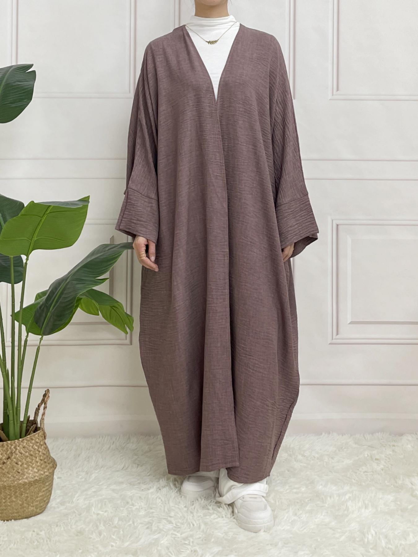 Arabic Clothing-solid Color Split Sleeve Loose Open Abaya, Modest Long Sleeve Open Front Outerwear for Women, Women's Islamic Clothing for Spring & Fall, Summer Outfits, Modesty Abaya, Muslims Loose Abayas