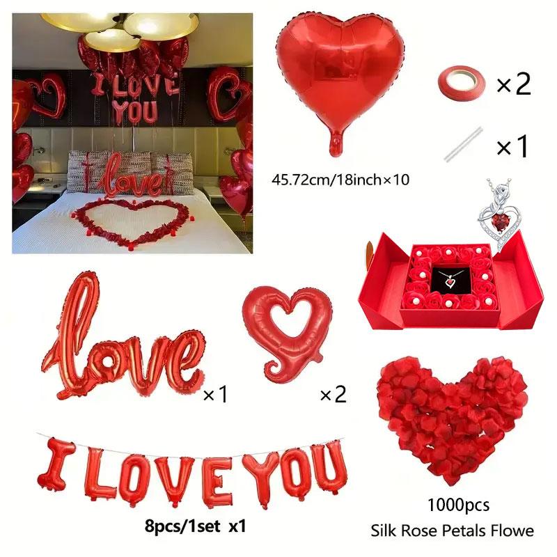 Valentine's Day Decoration Set, Heart-Shaped Balloons and I Love You Sign, Romantic Decorations for Weddings, Anniversaries and Proposals, Perfect Gift for Couples