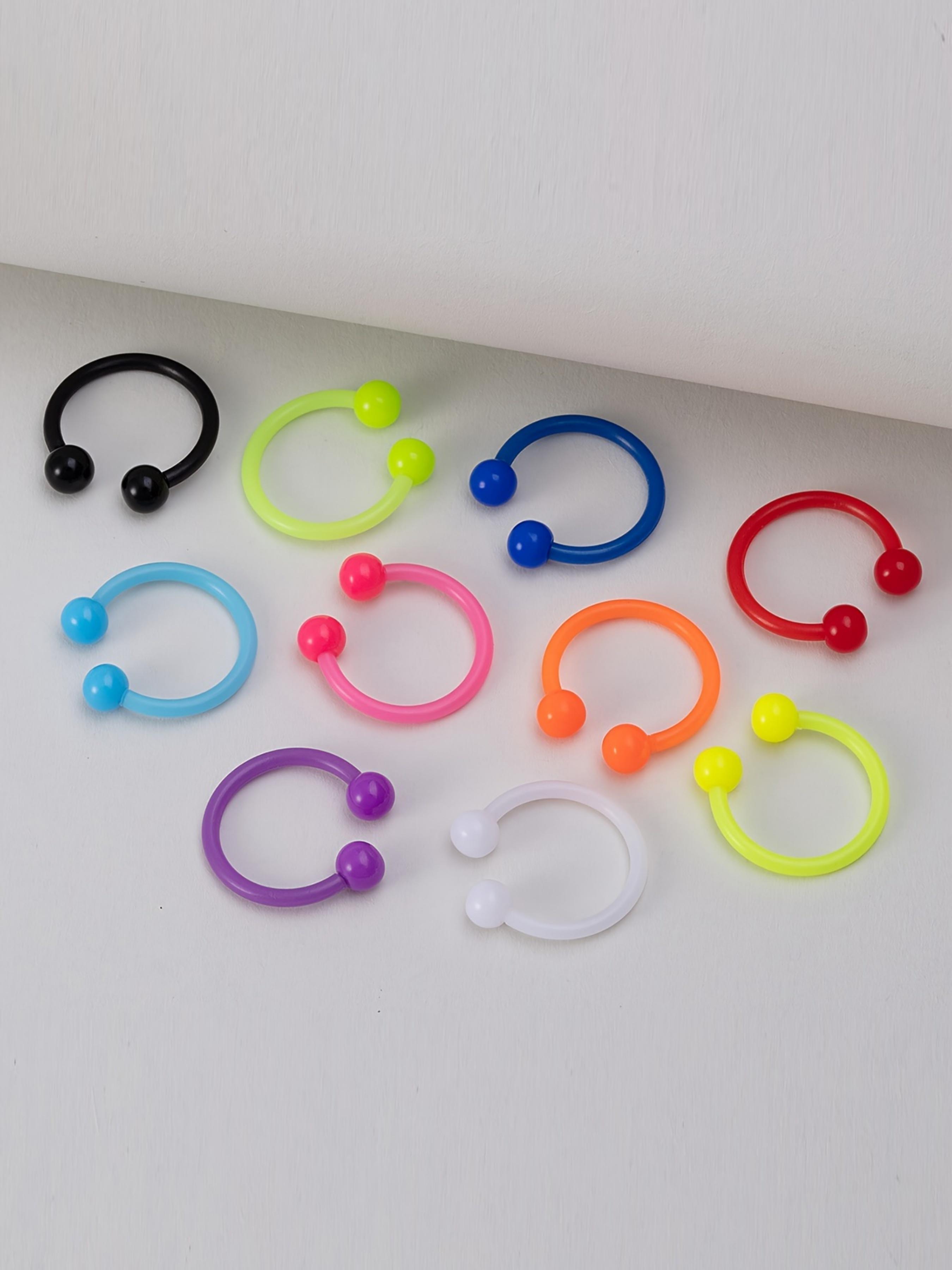 10pcs Flexible Horseshoe Colorful Nose Rings, Hoop Acrylic Boiflex Lip Eyebrow Retainer, Septum Piercing Cartilage Earrings, Body Piercing Accessories, Septum Clicker, Nose Rings Hoops, Nose Ring Jewelry