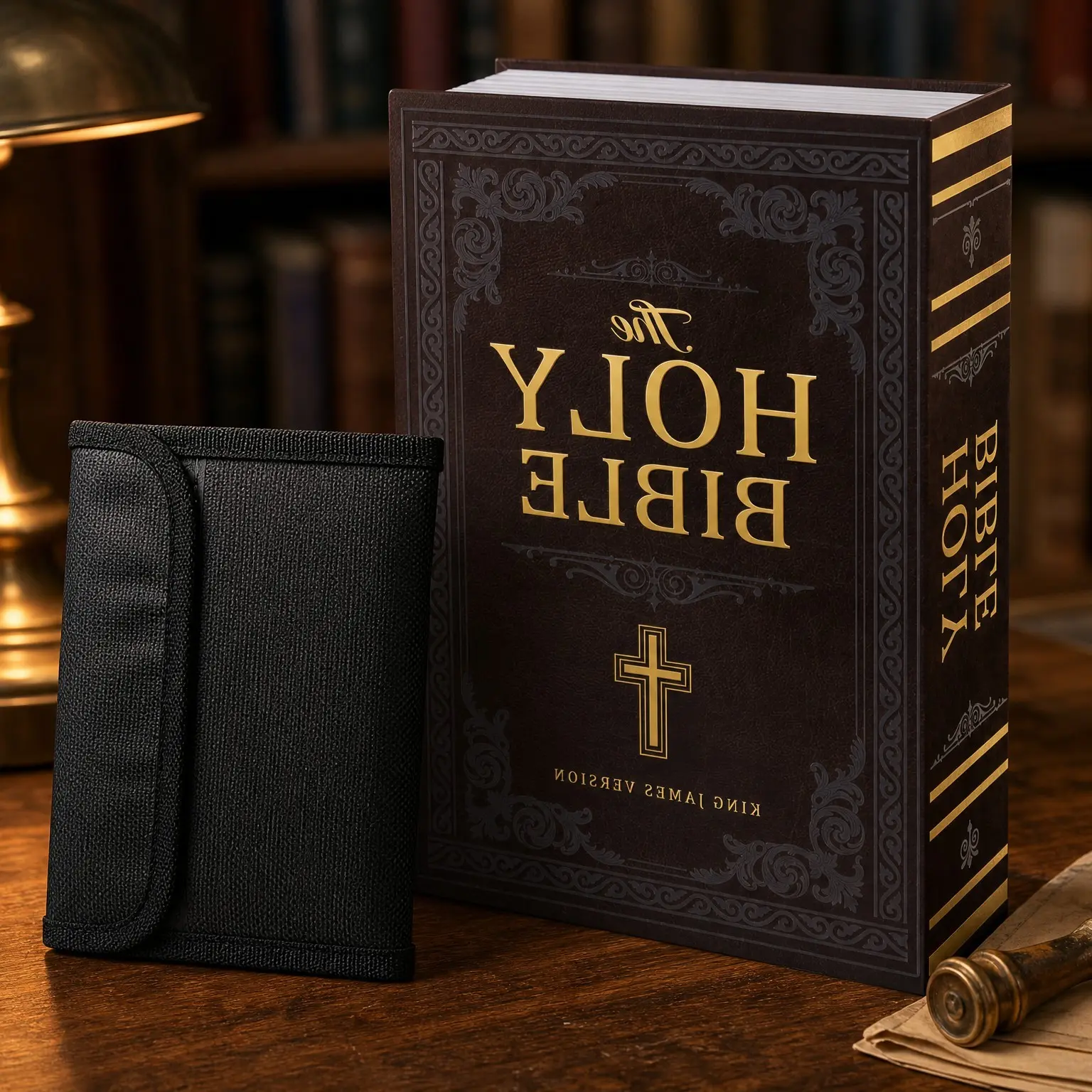 Book Safe with Combination Lock, Hidden Diversion Safe 9.5 x 6.2 x 2.2 Inch with Fireproof Bag, Hollow Book Box Secret Storage for Money Cash, Bible StyleGift