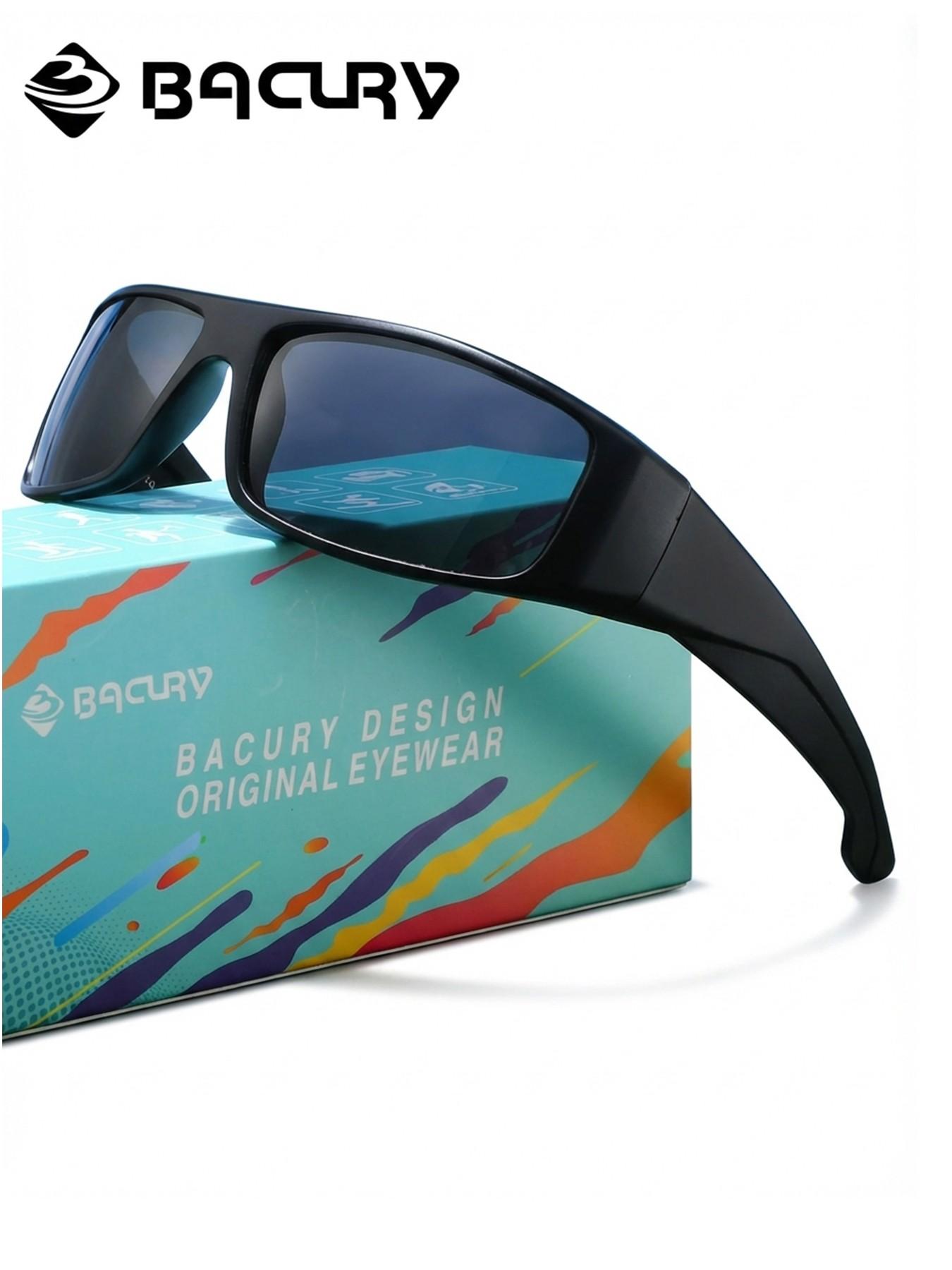 BACURY Fashionable Sports Style Polarizing Film Men'S Sunglasses With Classic Square Frame Are Very Suitable For Cycling, Uv Protection, Driving, Fishing, And Reducing Glare