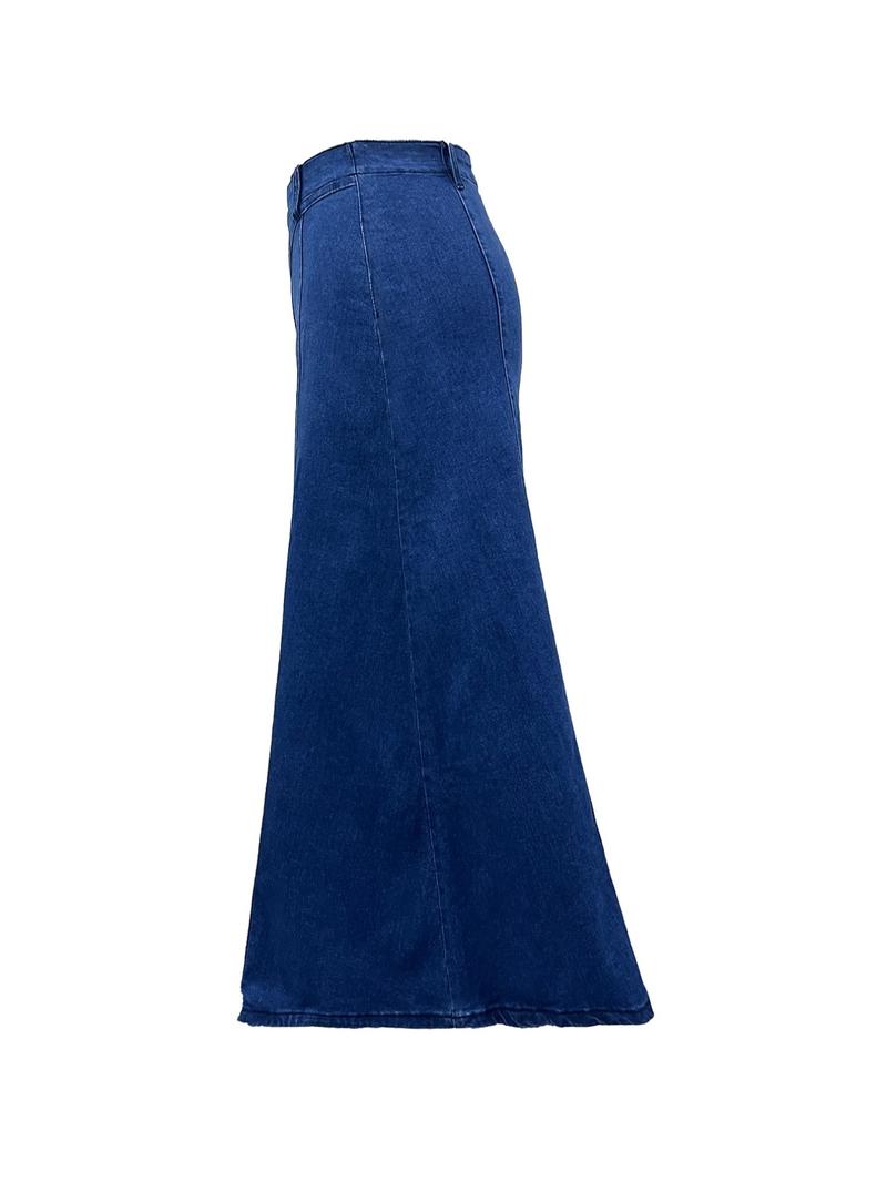 Elastic Washed Casual Denim Midi Skirt for Women, All-Season Wearable A-Line Design, Perfect for Daily & Dates
