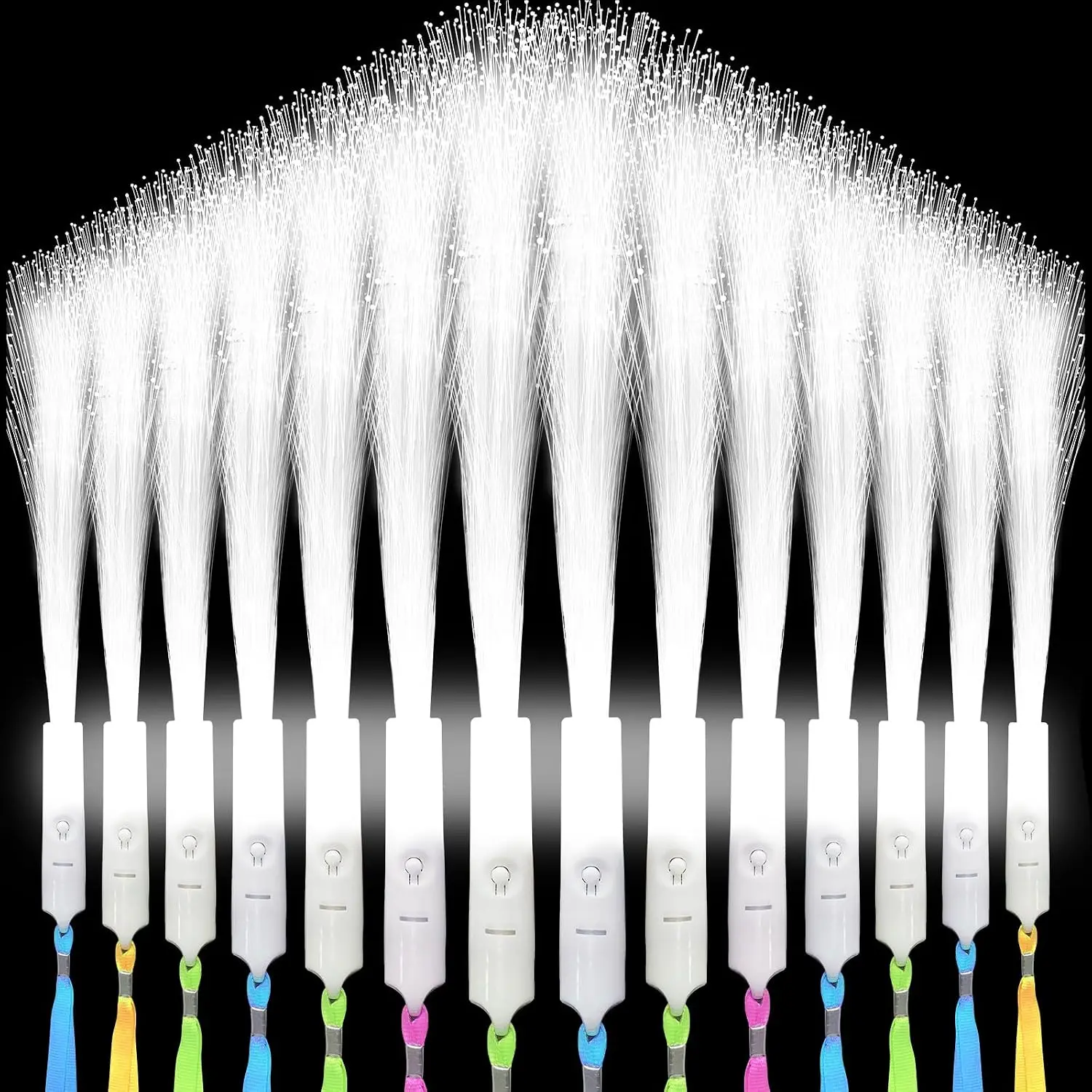 48 count White Fiber Optic Wands, Neon Party Supplies, LED Fiber Wands, Wedding Party Supplies, Glow Fiber Wands Sticks, Flashing LED Wands, Fiber Optic Light Wand Sticks for Glow Party Favors