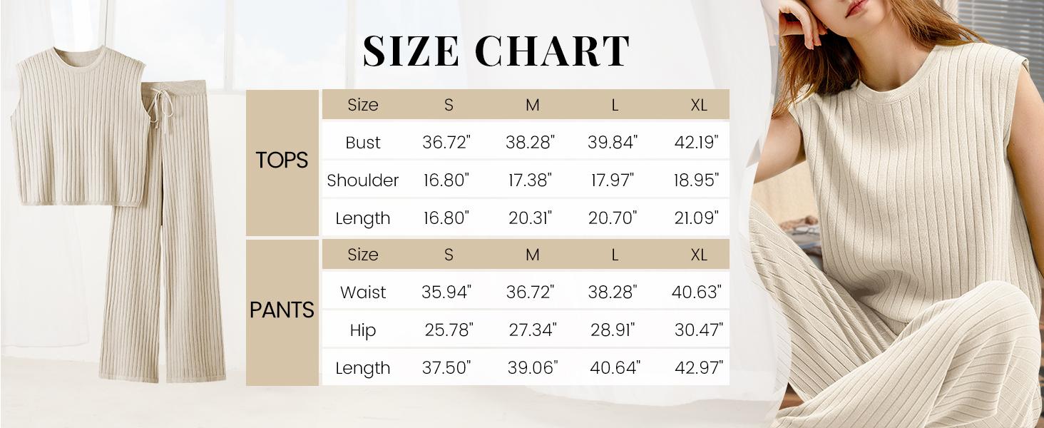 Ommig Women's 2 Piece Outfits Sweater Sets Knit Sleeveless Pullover Tops High Waist Pants Lounge Sets Tracksuits